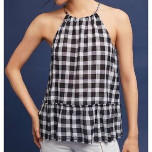 Anthropologie Cloth & Stone Cahaya Black And White Cotton Gingham Top EUC Sz M